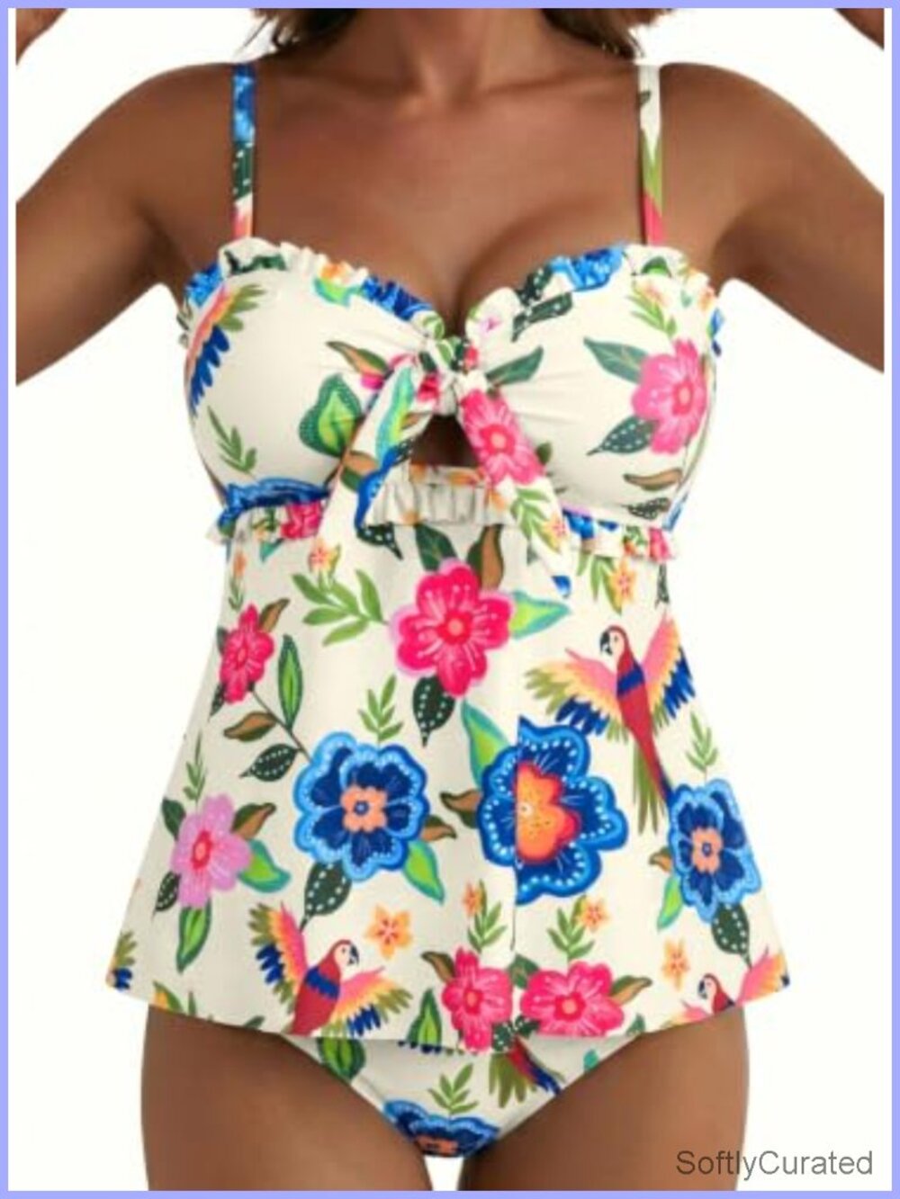 Women's Tankini Swimsuits Tie Knot Ruffle Printed Two Piece Bathing Suit